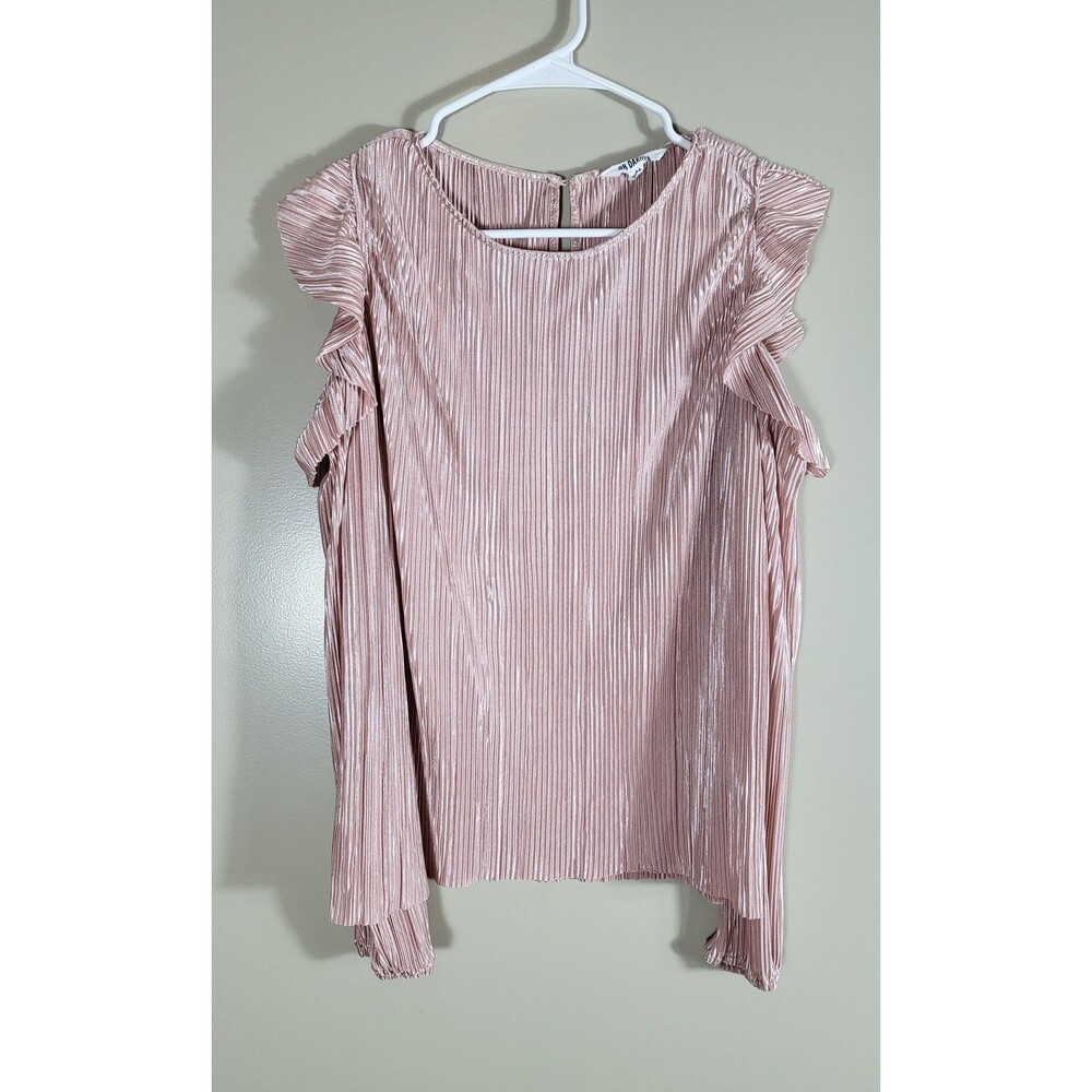 BB Dakota Pink Pleated Ruffle Sleeve Blouse M Coquette Romantic Party Top